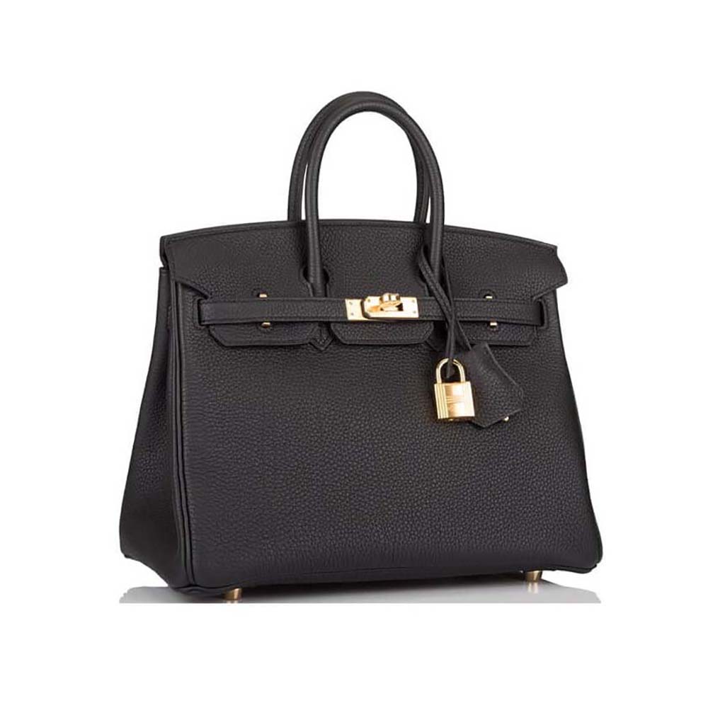 Front view of Hermes Women Original Togo Birkin 25cm Gold Hardware-Black