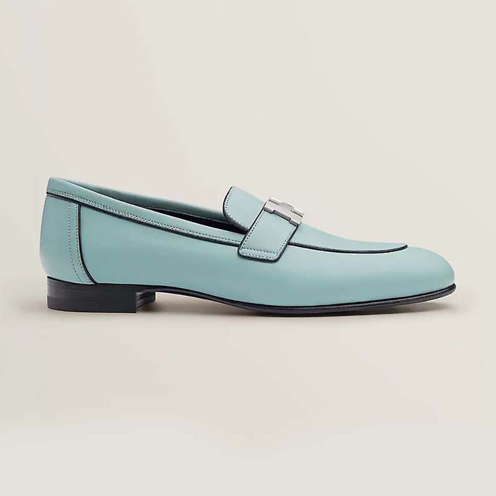Side angle of Hermes Women Paris Loafer in Calfskin with palladium detail