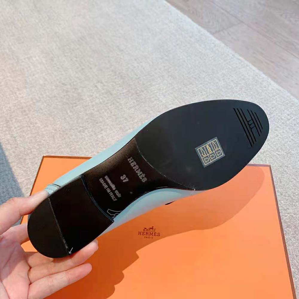 Hermes Women Paris Loafer in Calfskin with Palladium Plated Signature “H” Detail-Blue - image 10