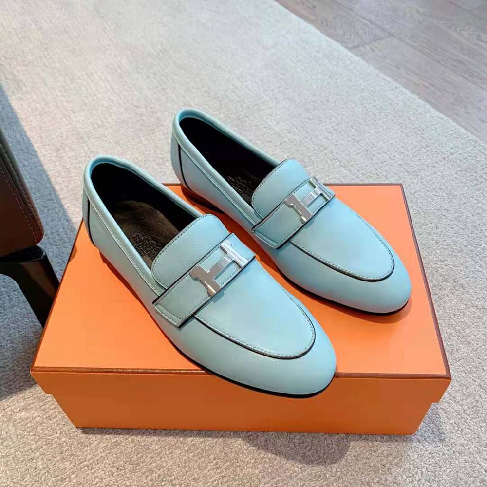 Overhead view showing silhouette of Hermes Women Paris Loafer Blue