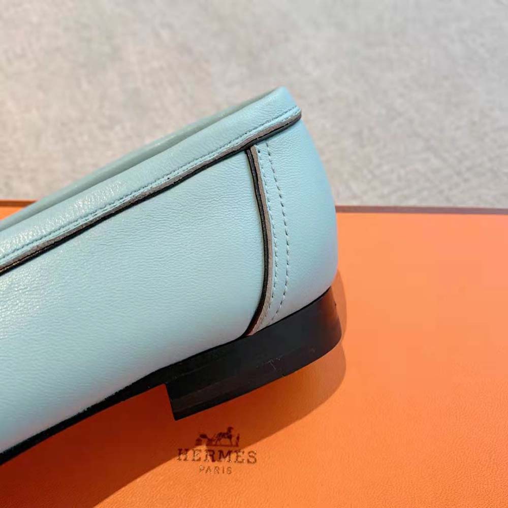 Hermes Women Paris Loafer in Calfskin with Palladium Plated Signature “H” Detail-Blue - image 9