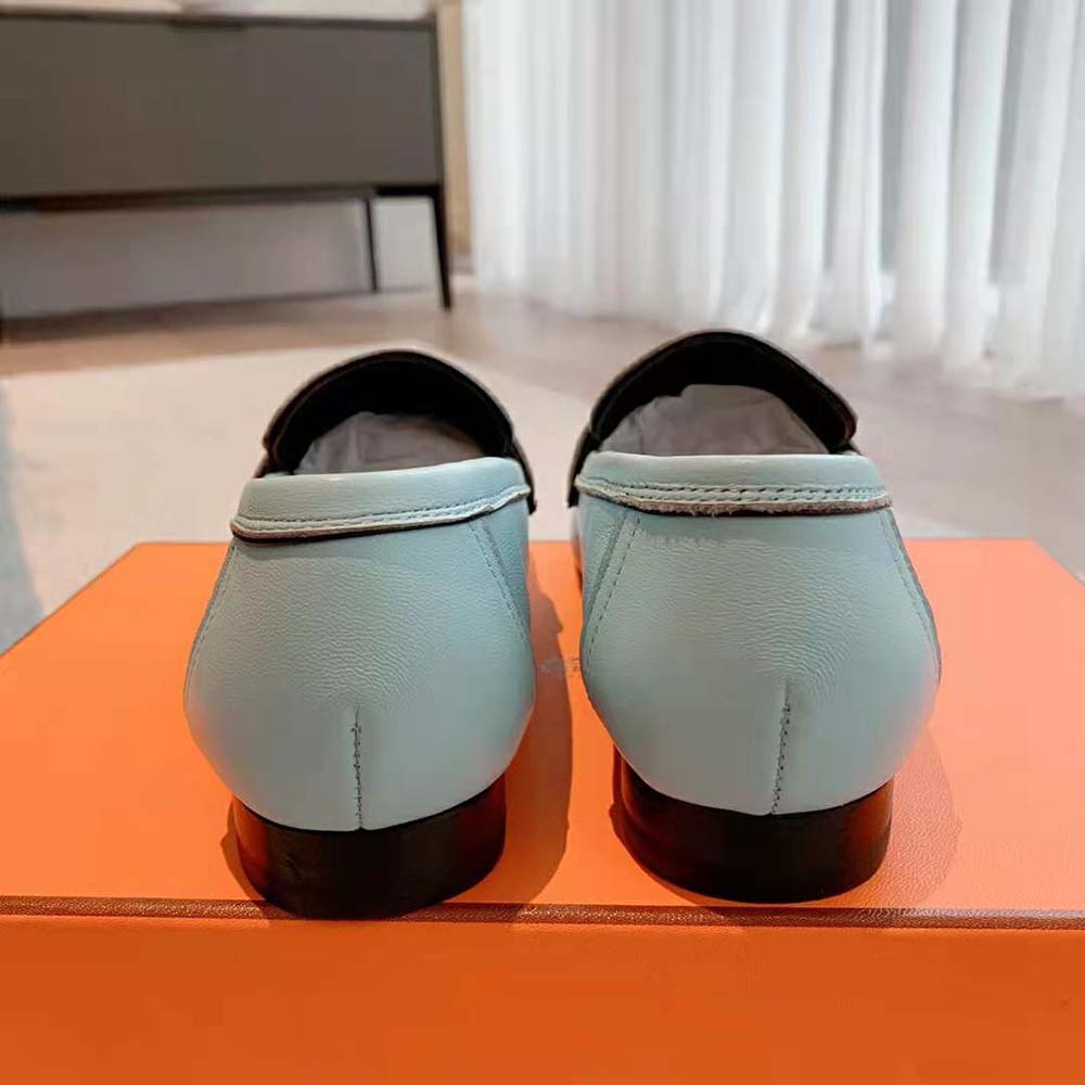 Hermes Women Paris Loafer in Calfskin with Palladium Plated Signature “H” Detail-Blue - image 8
