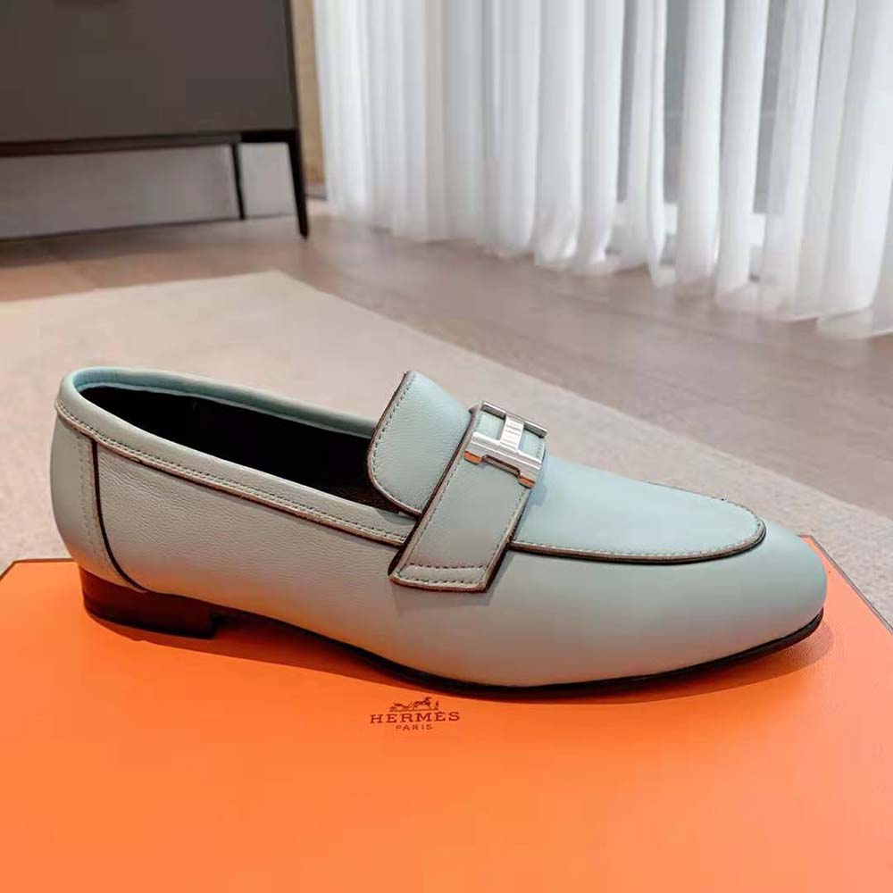 Hermes Women Paris Loafer in Calfskin with Palladium Plated Signature “H” Detail-Blue - image 6