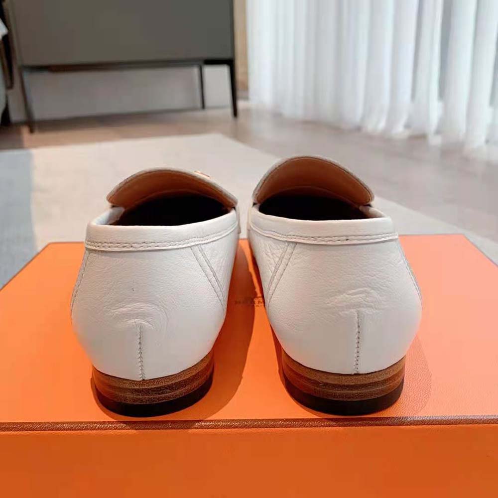 Hermes Women Paris Loafer in Calfskin with Palladium Plated Signature “H” Detail-White - image 8