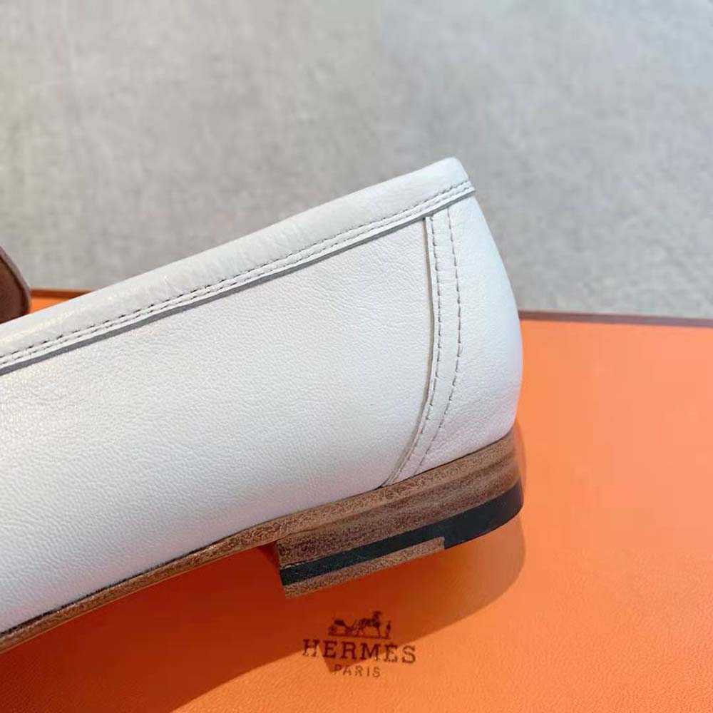 Hermes Women Paris Loafer in Calfskin with Palladium Plated Signature “H” Detail-White - image 9