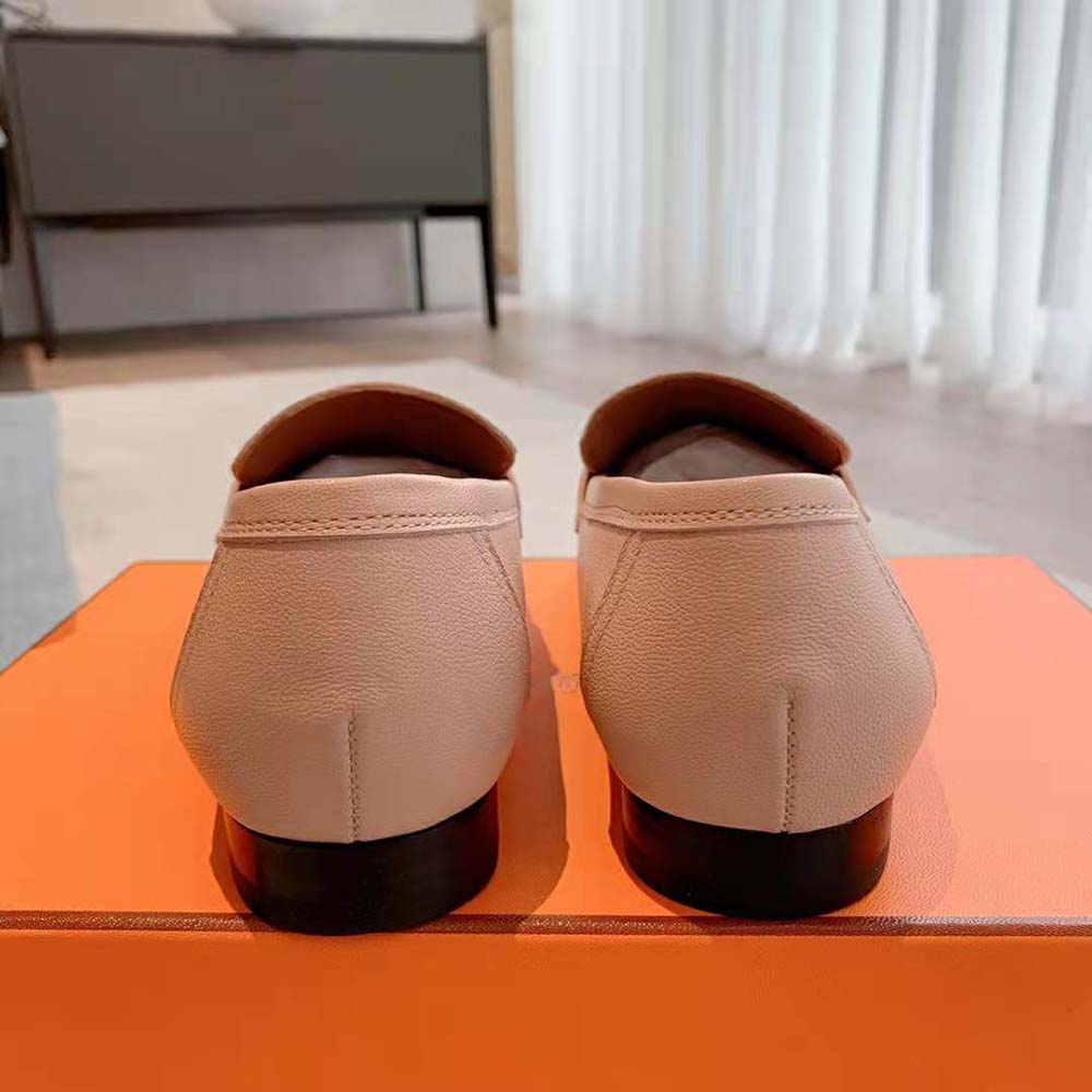 Hermes Women Paris Loafer in Goatskin with Palladium-Plated Signature “H” Detail-Pink - image 7