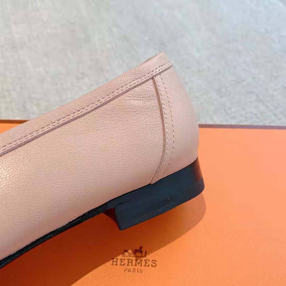 Hermes Women Paris Loafer in Goatskin with Palladium-Plated Signature “H” Detail-Pink - image 9