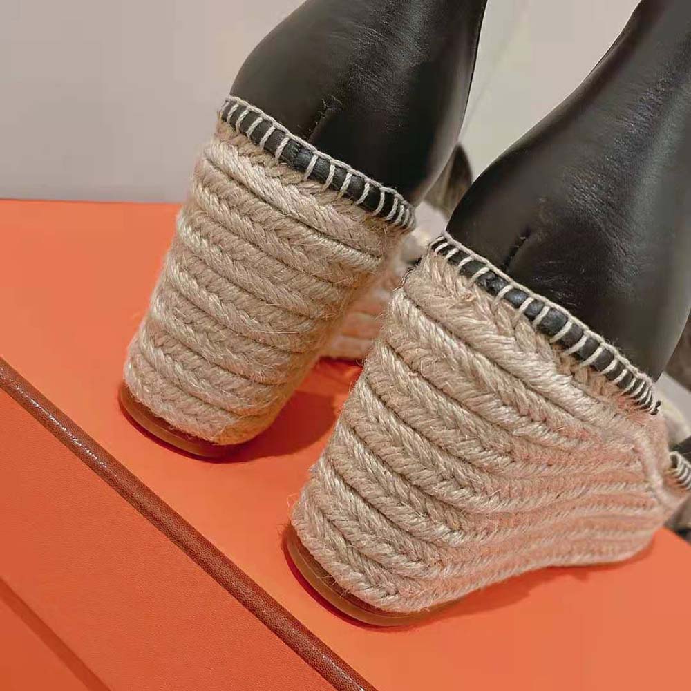 Hermes Women Tipoli Espadrille in Calfskin with Wrap-Around Ankle Strap-Black - image 10