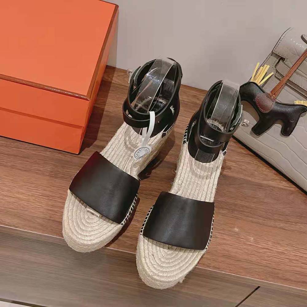 Close-up detail of wrap-around ankle strap on Hermes Women Tipoli Espadrille