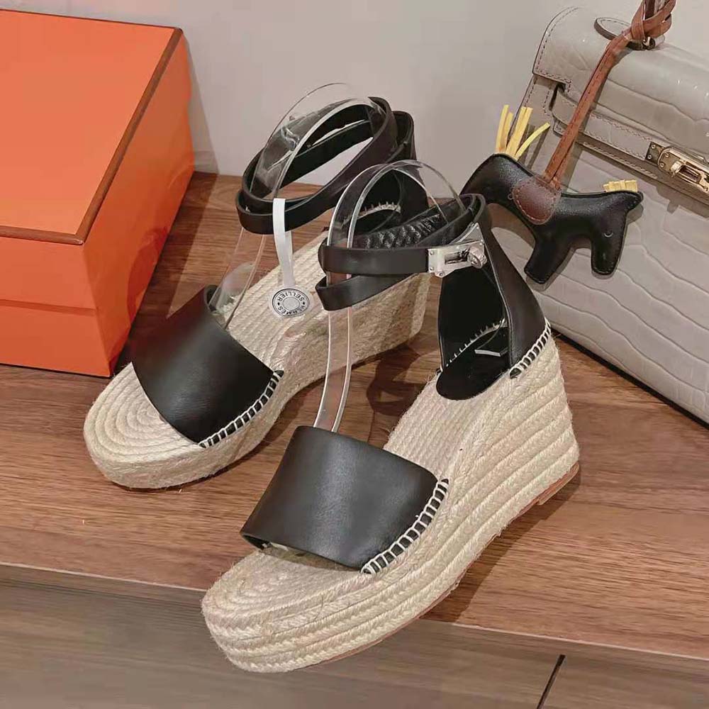 Hermes Women Tipoli Espadrille in Calfskin with Wrap-Around Ankle Strap-Black - image 5