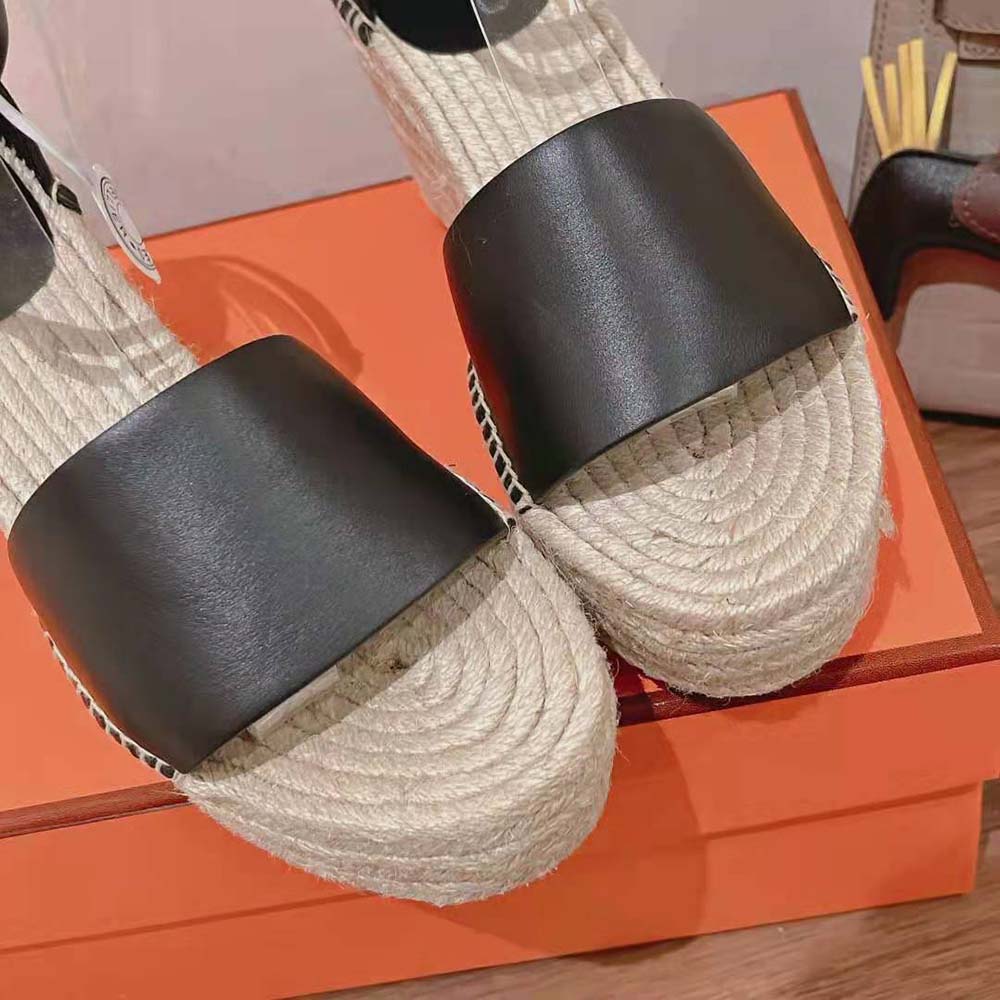 Hermes Women Tipoli Espadrille in Calfskin with Wrap-Around Ankle Strap-Black - image 8