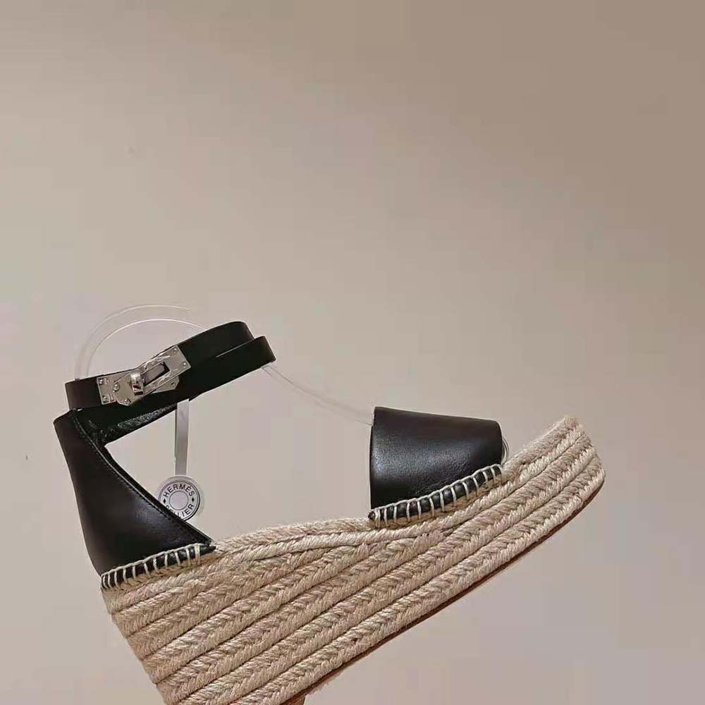 Hermes Women Tipoli Espadrille in Calfskin with Wrap-Around Ankle Strap-Black - image 7
