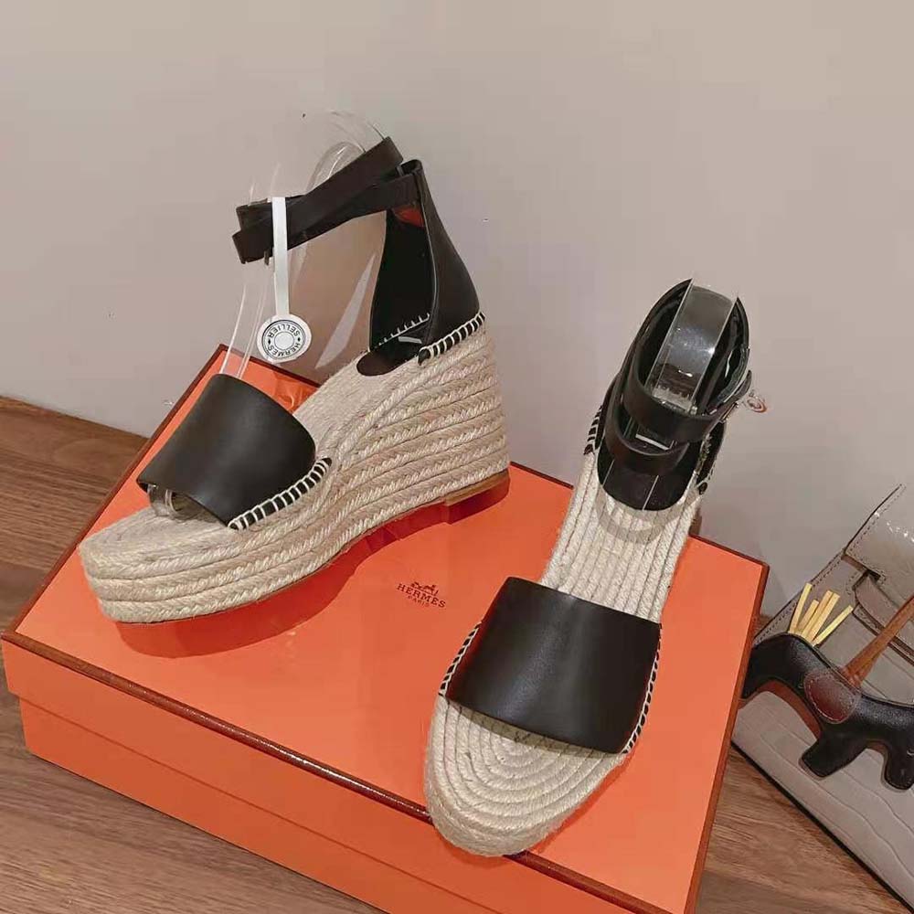 Hermes Women Tipoli Espadrille in Calfskin with Wrap-Around Ankle Strap-Black - image 6