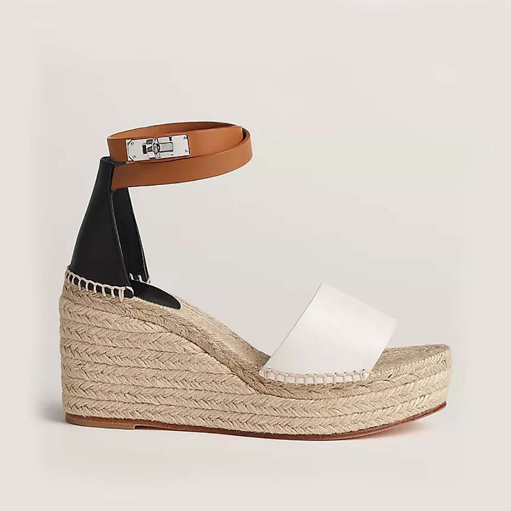 Side view of Hermes Women Tipoli Espadrille in Brown calfskin