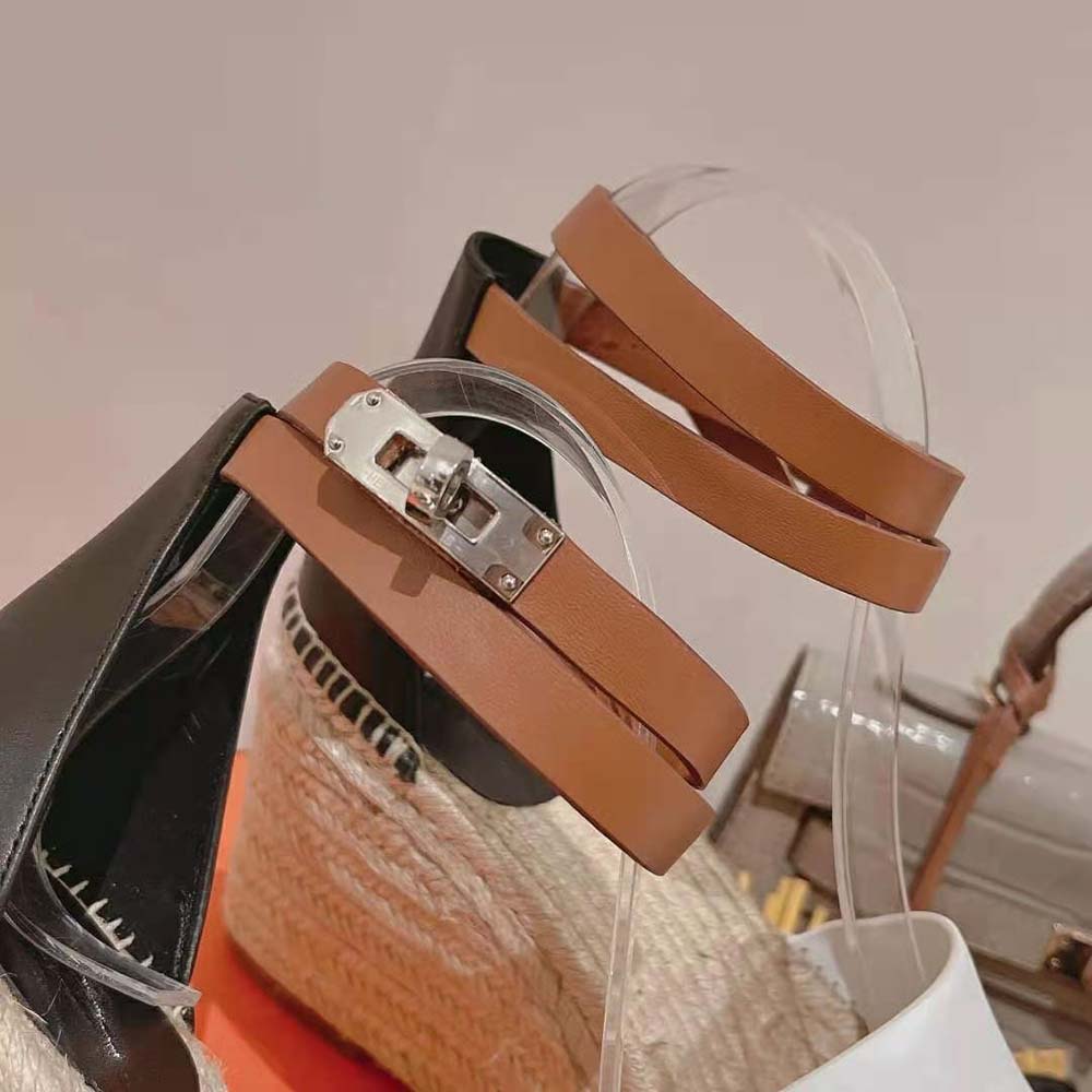 Hermes Women Tipoli Espadrille in Calfskin with Wrap-Around Ankle Strap-Brown - image 10