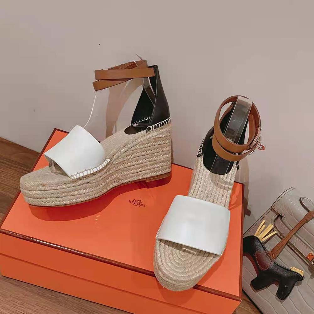 Hermes Women Tipoli Espadrille in Calfskin with Wrap-Around Ankle Strap-Brown - image 6