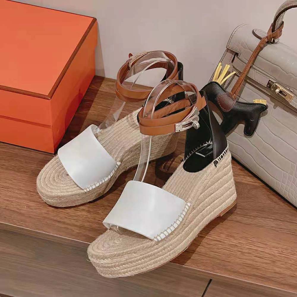 Hermes Women Tipoli Espadrille in Calfskin with Wrap-Around Ankle Strap-Brown - image 5