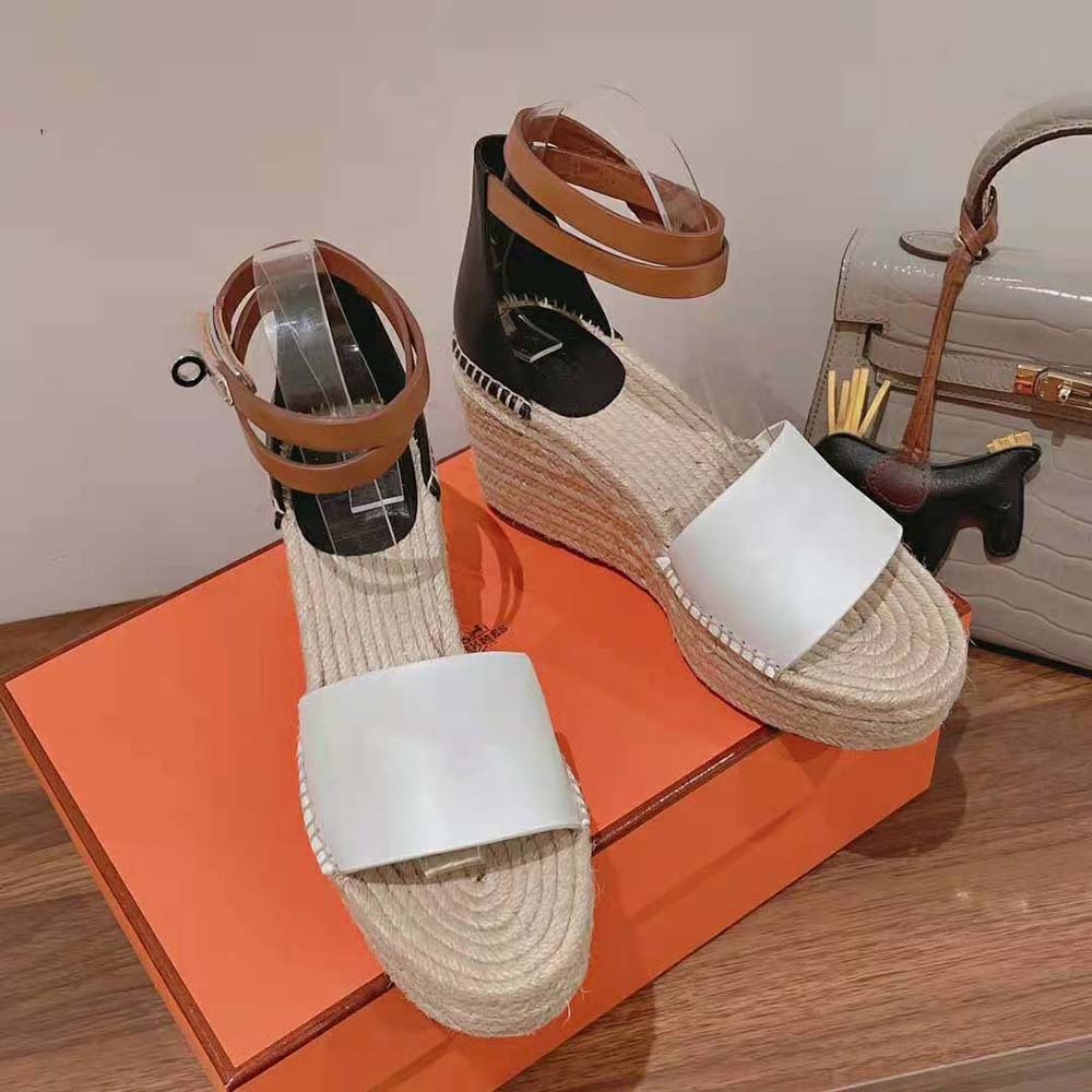 Hermes Women Tipoli Espadrille in Calfskin with Wrap-Around Ankle Strap-Brown - image 4