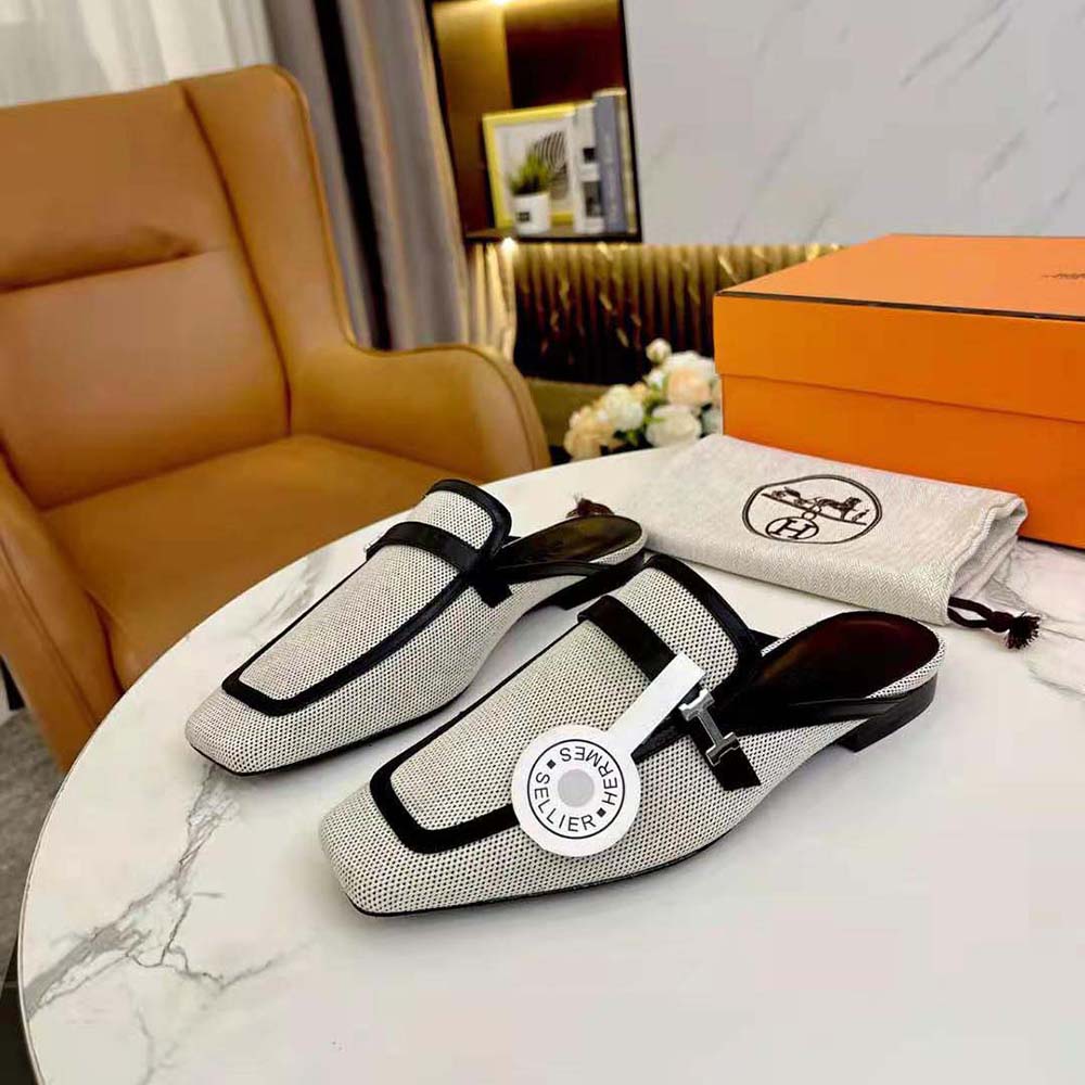 Hermes Women in H Canvas and Calfskin-Black - image 4