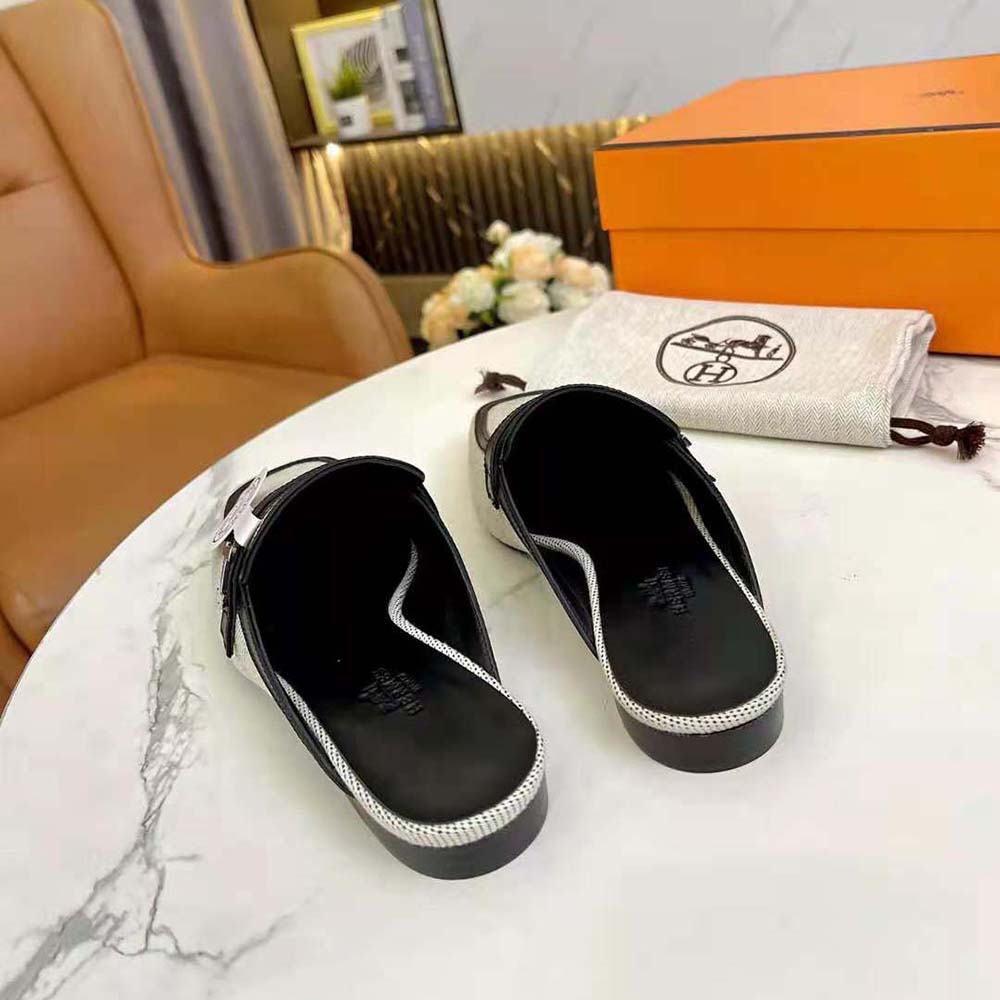 Hermes Women in H Canvas and Calfskin-Black - image 9