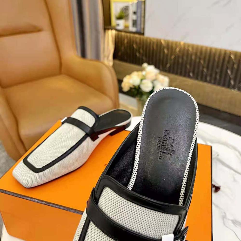 Hermes Women in H Canvas and Calfskin-Black - image 7