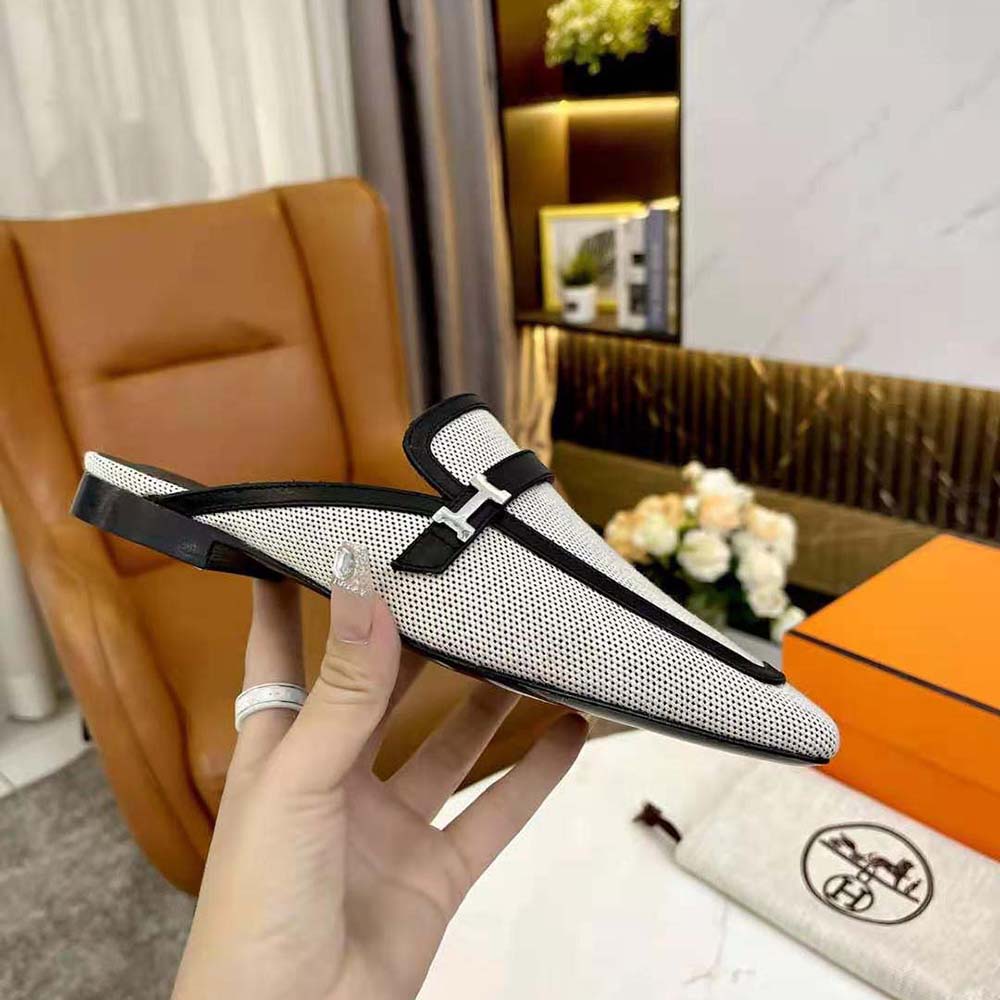 Hermes Women in H Canvas and Calfskin-Black - image 6