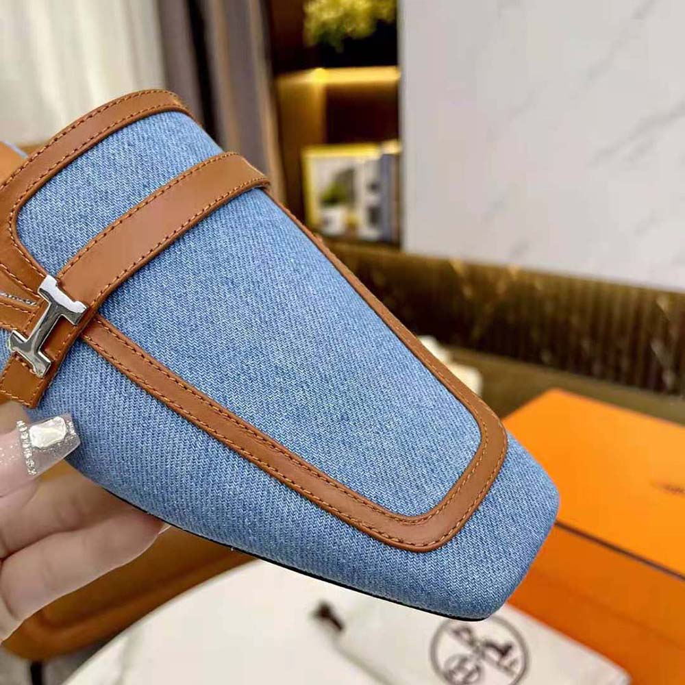 Hermes Women in H Canvas and Calfskin-Blue - image 8