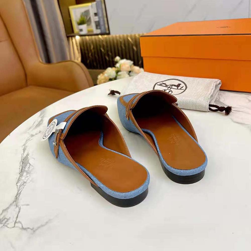 Hermes Women in H Canvas and Calfskin-Blue - image 9
