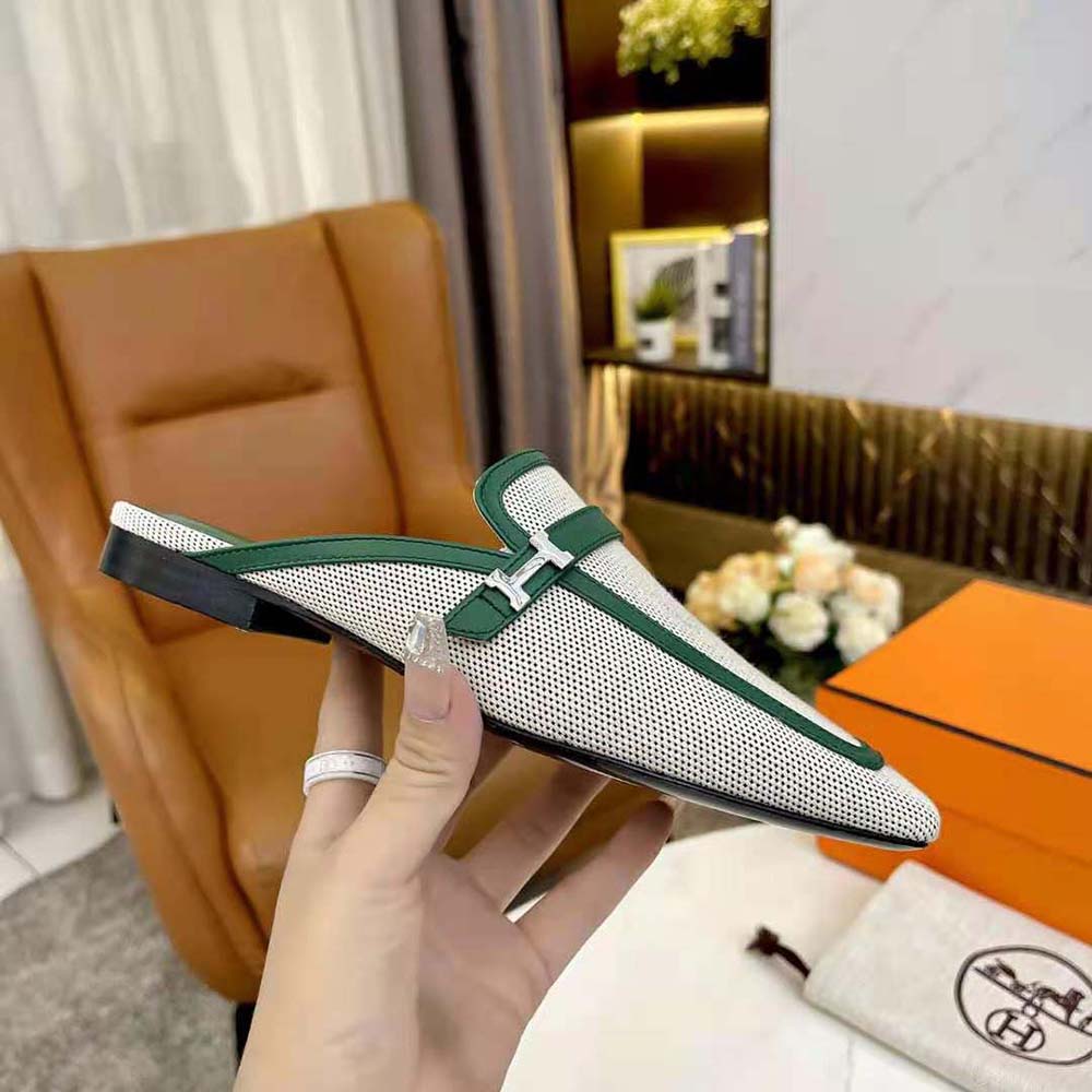 Hermes Women in H Canvas and Calfskin-Green - image 5
