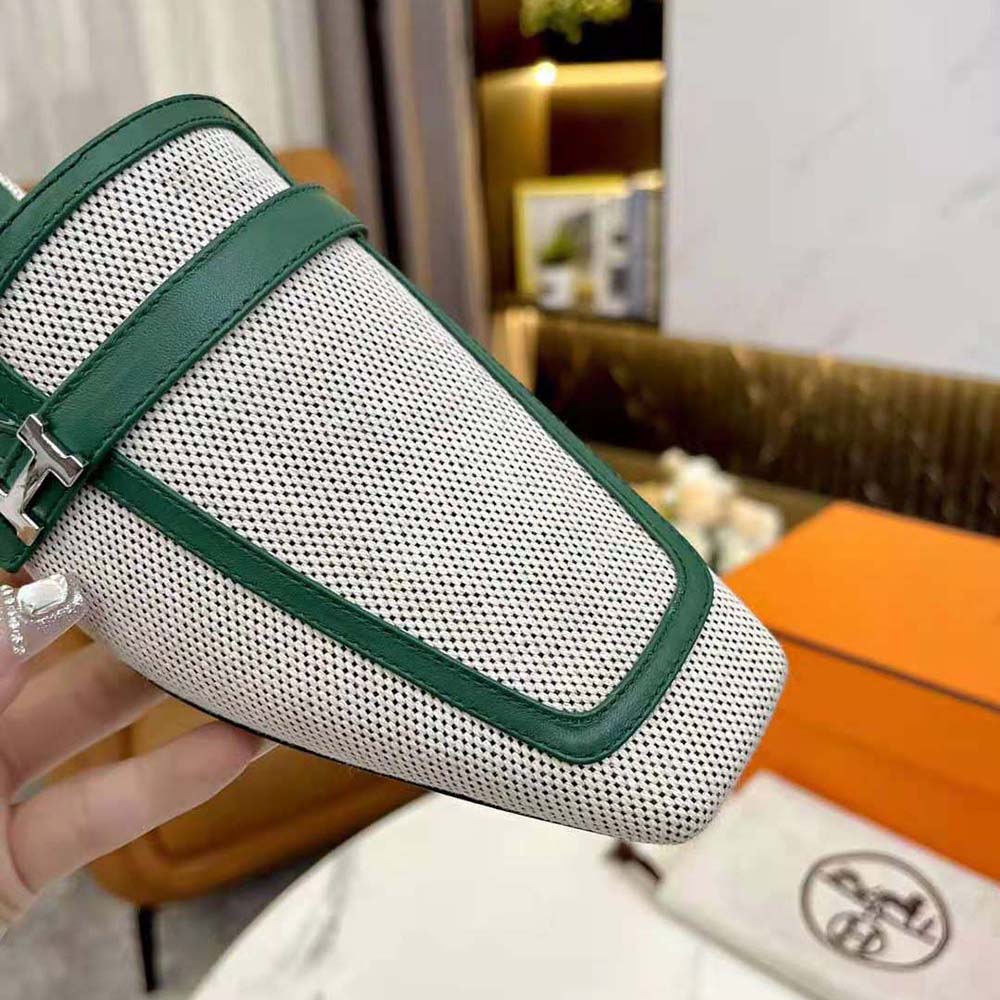 Hermes Women in H Canvas and Calfskin-Green - image 8