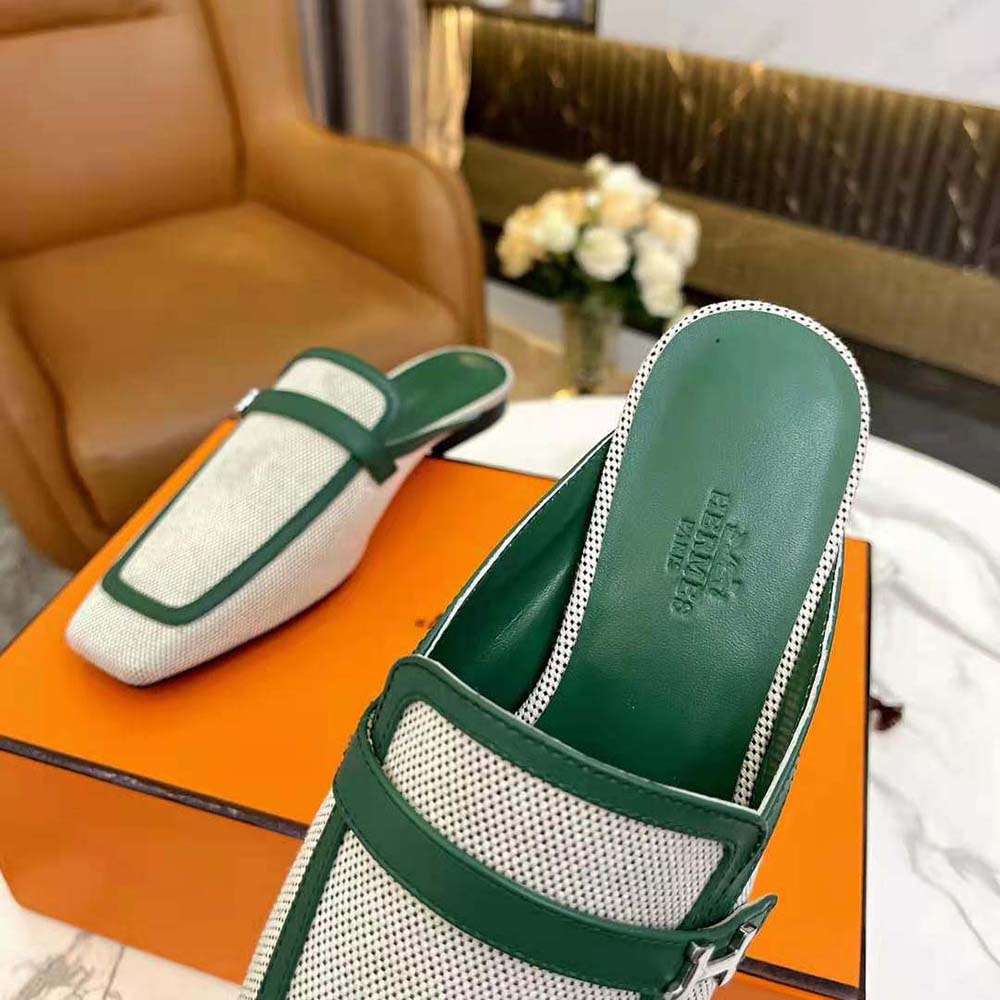 Hermes Women in H Canvas and Calfskin-Green - image 7