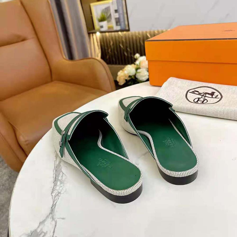 Hermes Women in H Canvas and Calfskin-Green - image 6