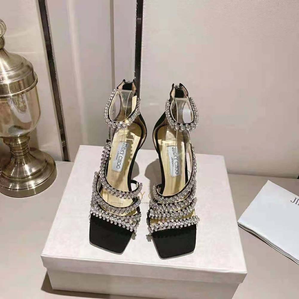 Close-up detail of crystal embellishment on Jimmy Choo Women Josefine 100 sandals