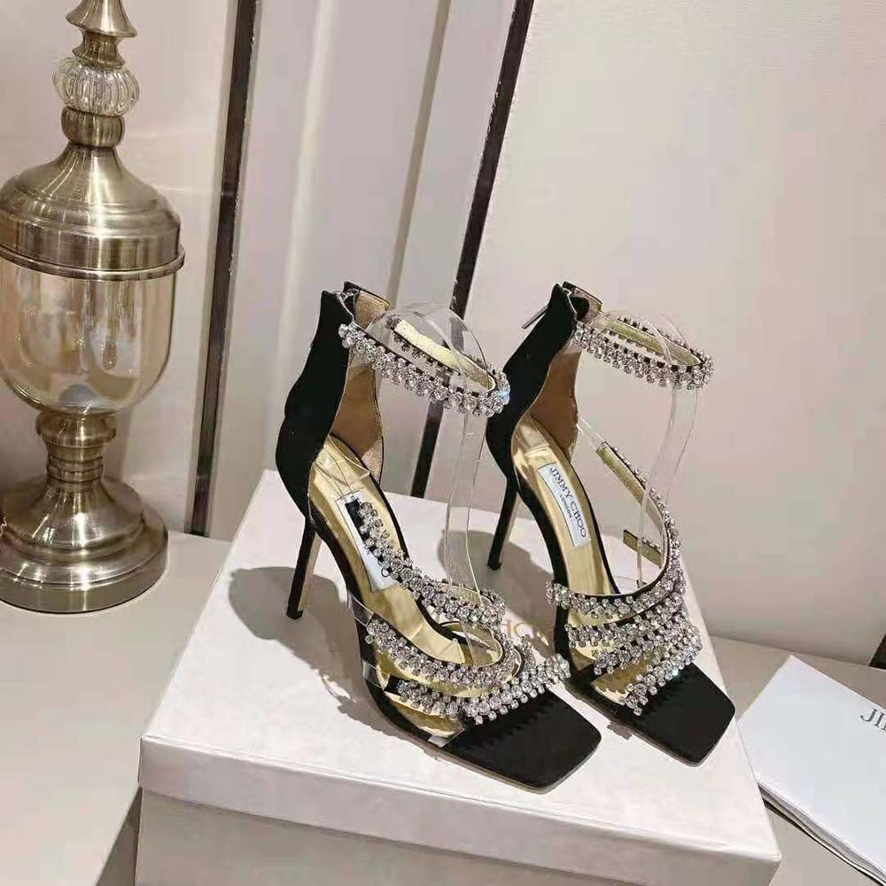 Jimmy Choo Women Josefine 100 Black Suede Sandals with Crystal Embellishment - image 5