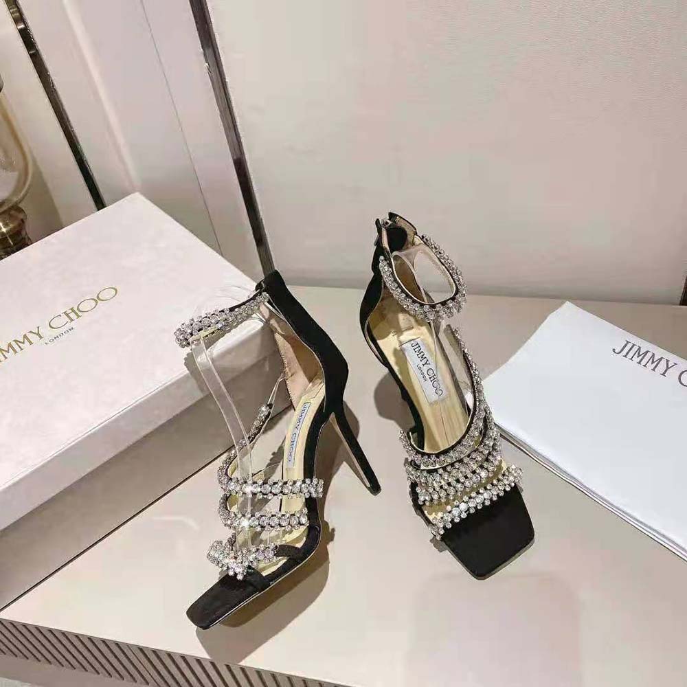 Jimmy Choo Women Josefine 100 Black Suede Sandals with Crystal Embellishment - image 4
