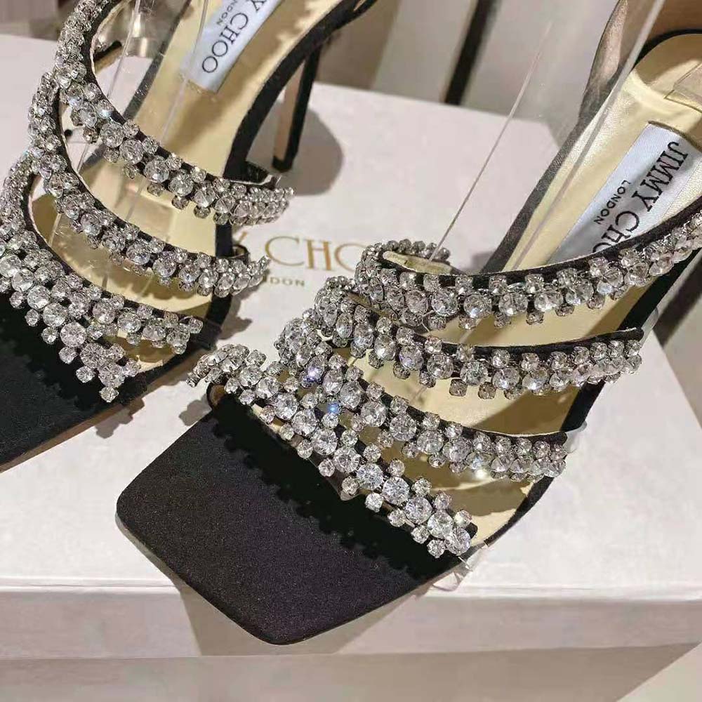 Jimmy Choo Women Josefine 100 Black Suede Sandals with Crystal Embellishment - image 10