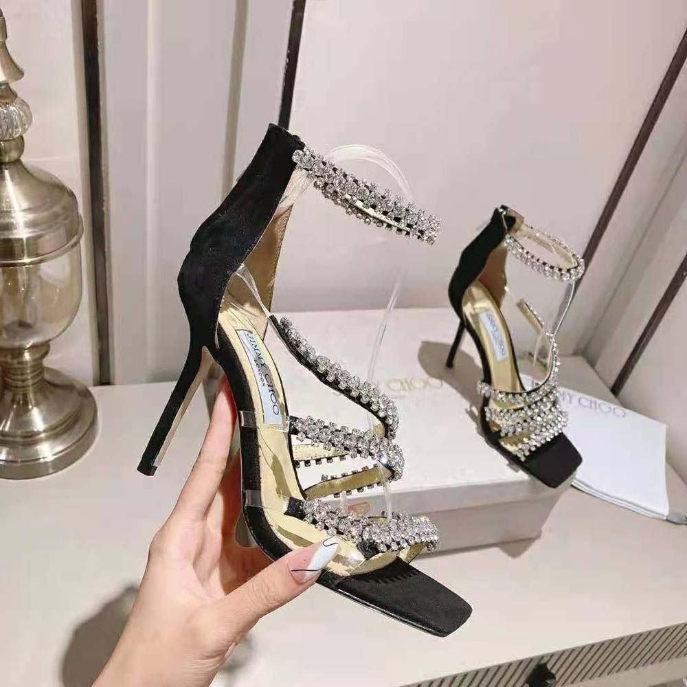 Jimmy Choo Women Josefine 100 Black Suede Sandals with Crystal Embellishment - image 7