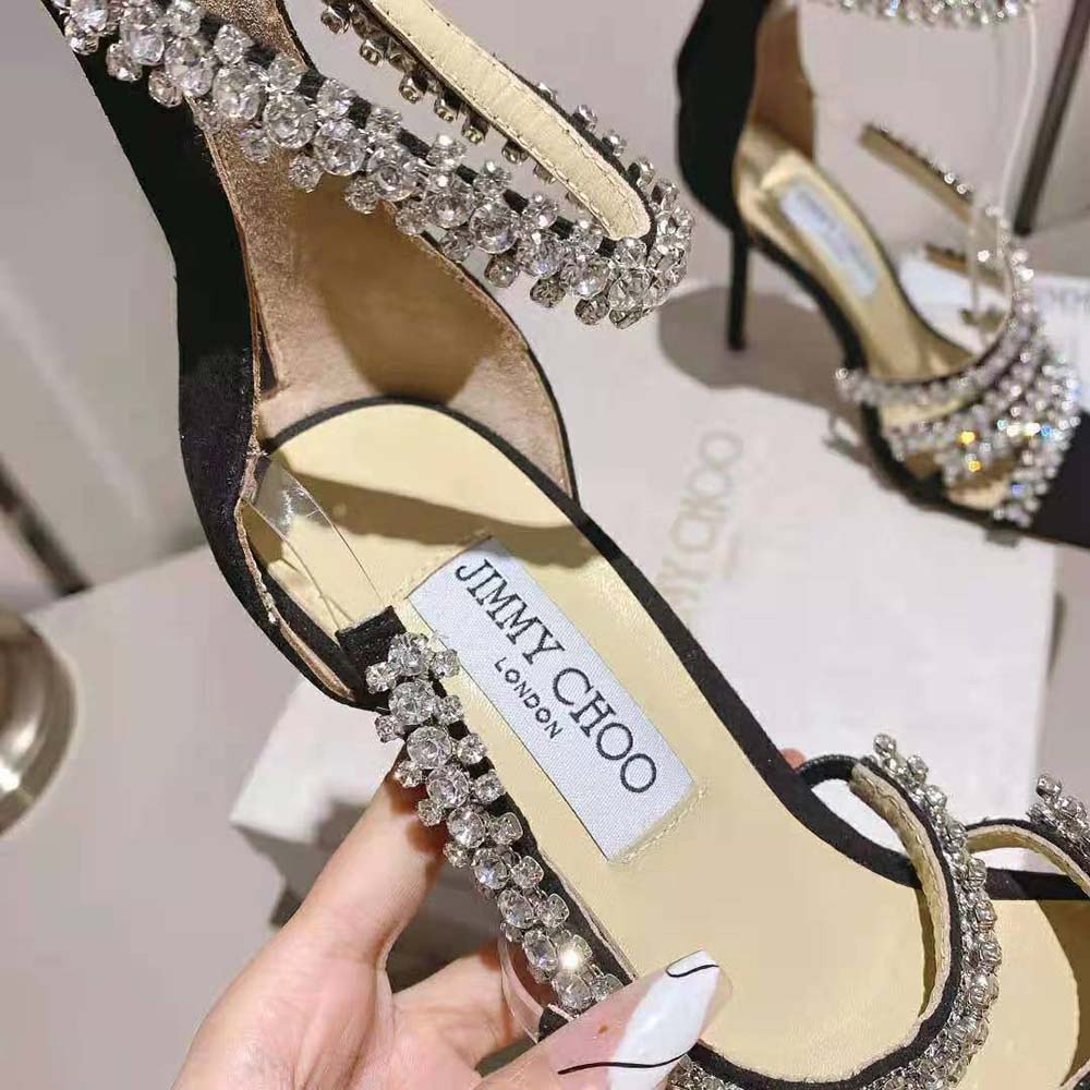 Jimmy Choo Women Josefine 100 Black Suede Sandals with Crystal Embellishment - image 9