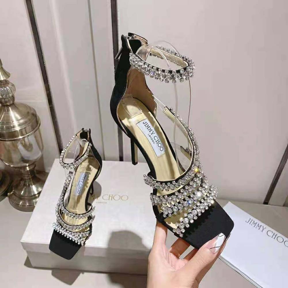 Jimmy Choo Women Josefine 100 Black Suede Sandals with Crystal Embellishment - image 6