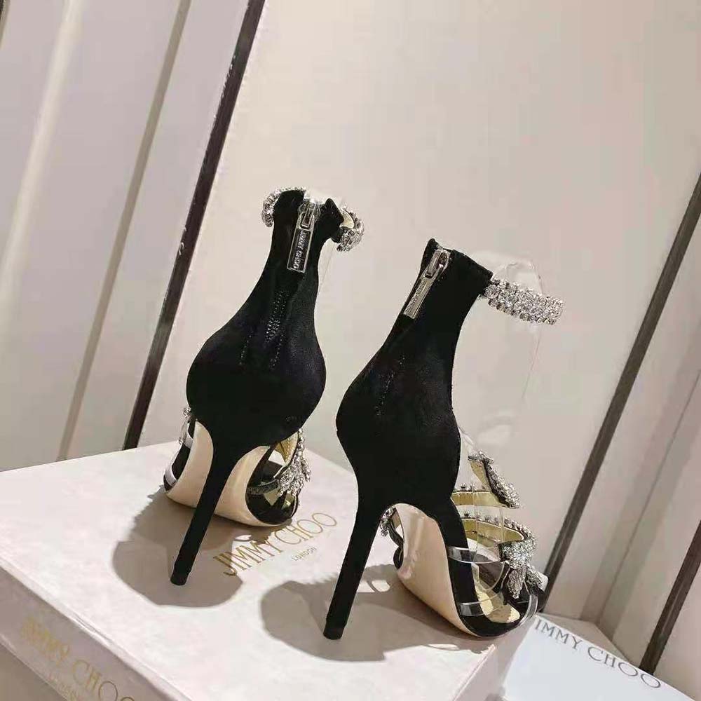 Jimmy Choo Women Josefine 100 Black Suede Sandals with Crystal Embellishment - image 8