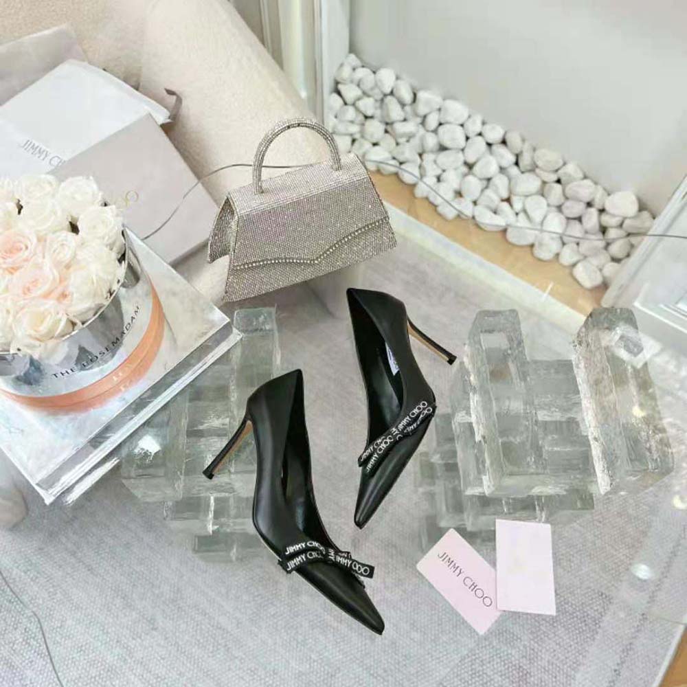 Jimmy Choo Women Romy 85 Black Nappa Leather Pumps with Jimmy Choo Bow - image 5