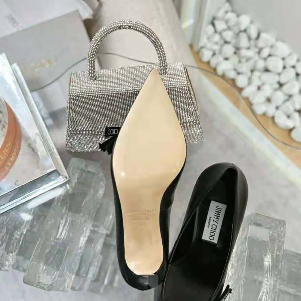 Jimmy Choo Women Romy 85 Black Nappa Leather Pumps with Jimmy Choo Bow - image 7