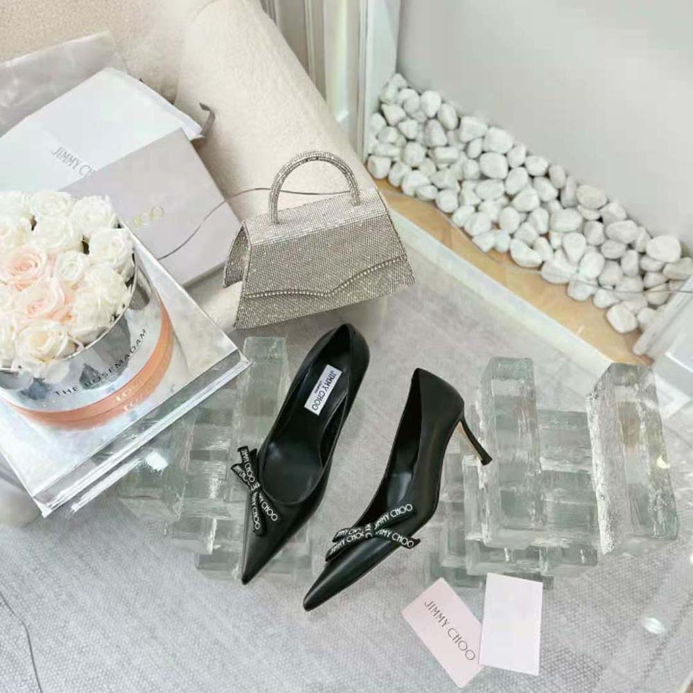 Jimmy Choo Women Romy 85 Black Nappa Leather Pumps with Jimmy Choo Bow - image 4