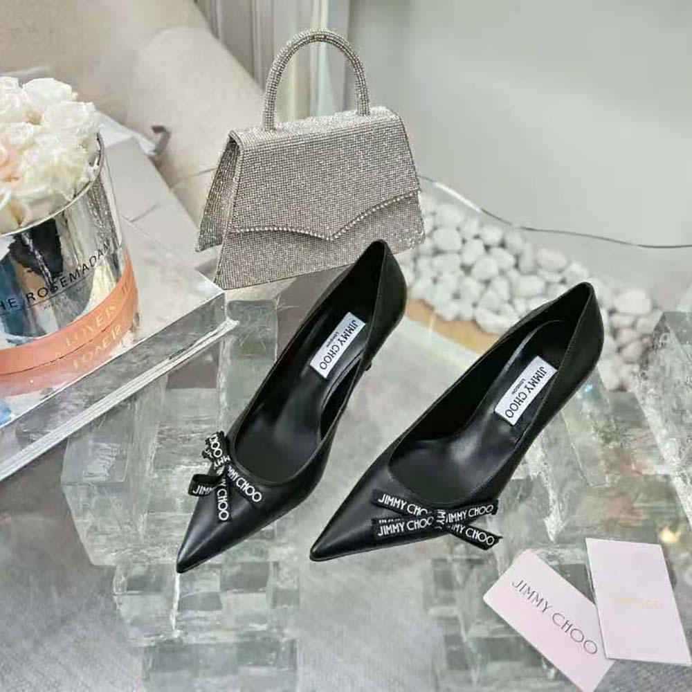 Side profile of Jimmy Choo Women Romy 85 Black Nappa Leather Pumps