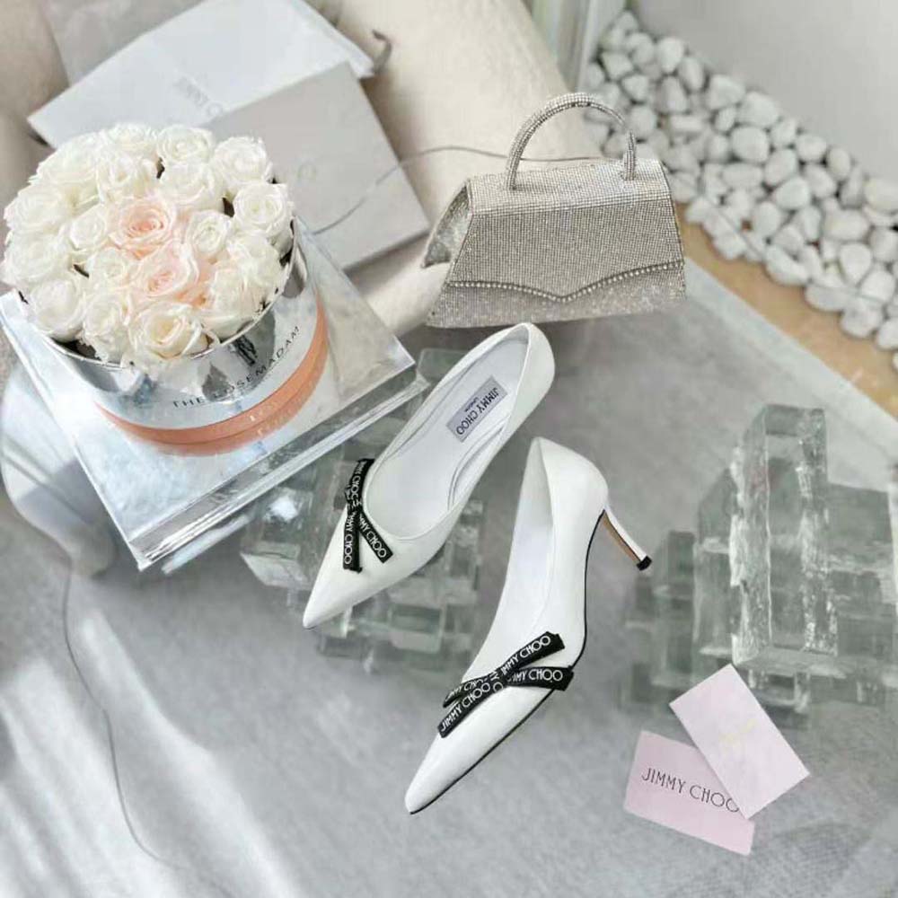 Jimmy Choo Women Romy 85 Latte Nappa Leather Pumps with Jimmy Choo Bow - image 4