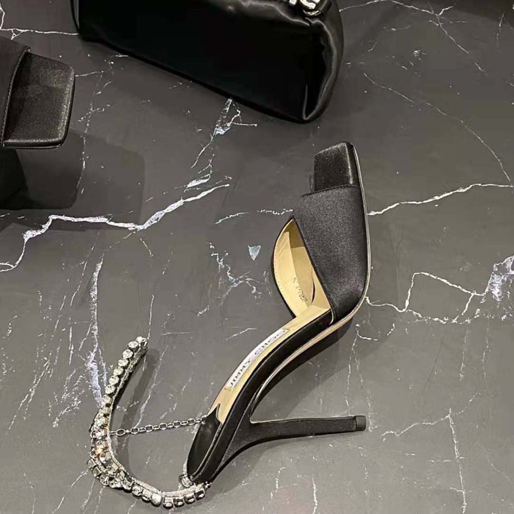 Jimmy Choo Women Saeda Sandal 100 Black Suede Sandals with Crystal Embellishment - image 8