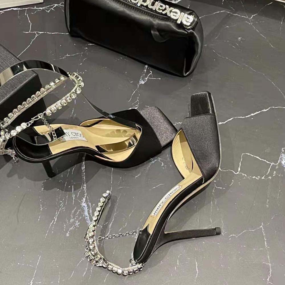Jimmy Choo Women Saeda Sandal 100 Black Suede Sandals with Crystal Embellishment - image 6