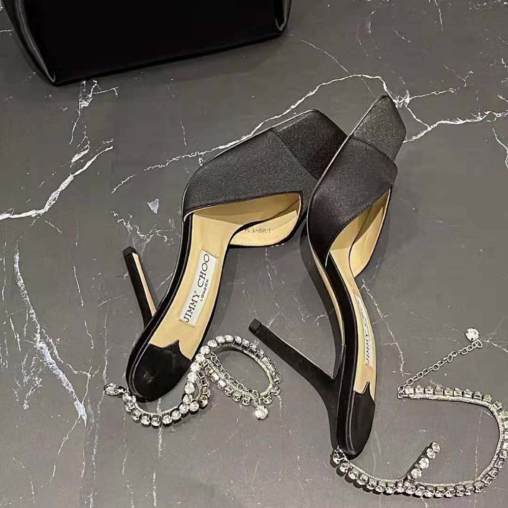 Jimmy Choo Women Saeda Sandal 100 Black Suede Sandals with Crystal Embellishment - image 4
