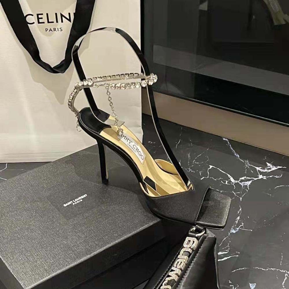 Jimmy Choo Women Saeda Sandal 100 Black Suede Sandals with Crystal Embellishment - image 5