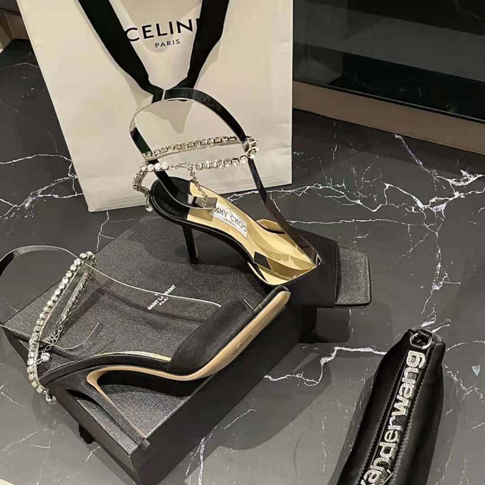 Jimmy Choo Women Saeda Sandal 100 Black Suede Sandals with Crystal Embellishment - image 7